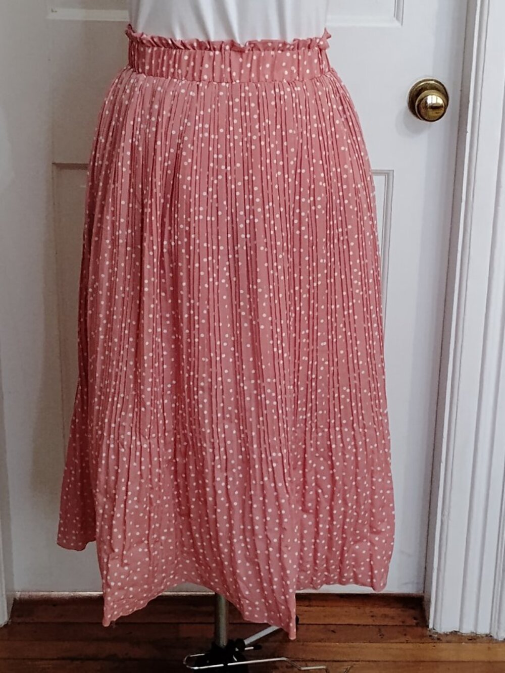 Polka Dot Crystal Pleated Midi Skirt